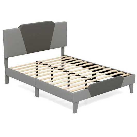 Full/Queen/Twin Velvet Upholstered Bed Frame with High Headboard-Full Size - Col