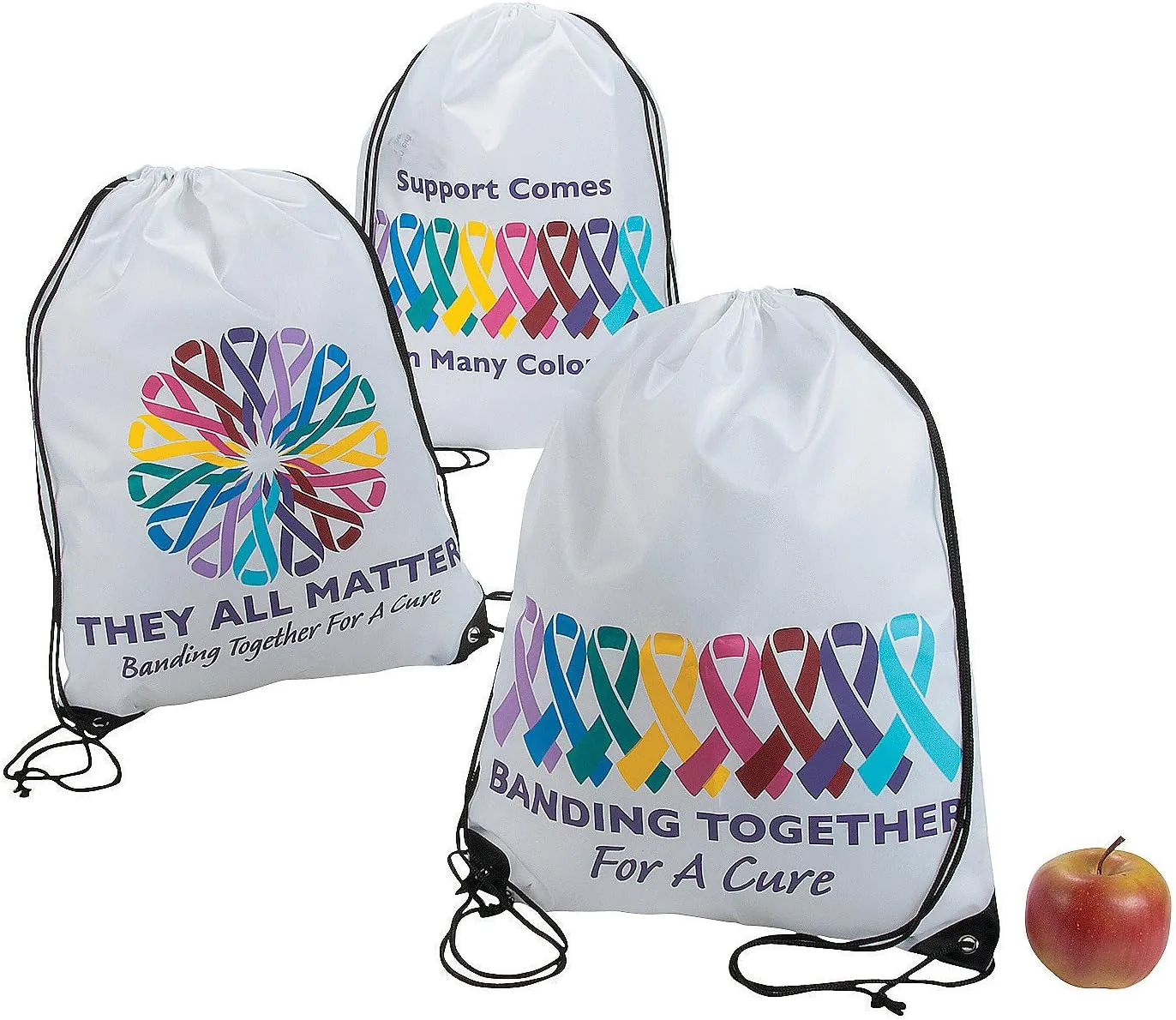 Fun Express - Cancer Awareness Drawstring Backpack - Apparel Accessories - Totes - Novelty Backpacks - 12 Pieces