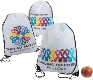 Fun Express - Cancer Awareness Drawstring Backpack - Apparel Accessories - Totes - Novelty Backpacks - 12 Pieces