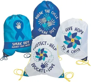 Fun Express - Large Nylon Drawstring Bags - Child Abuse Awareness - 14" x 18" - 12 Pack - Totes & Novelty Backpacks - Apparel Accessories