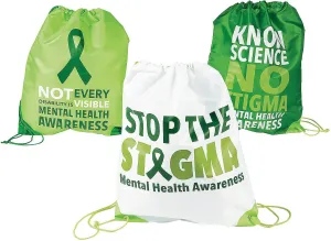 Fun Express Stop The Stigma Mental Health Drawstring Backpacks (Set of 12) Green