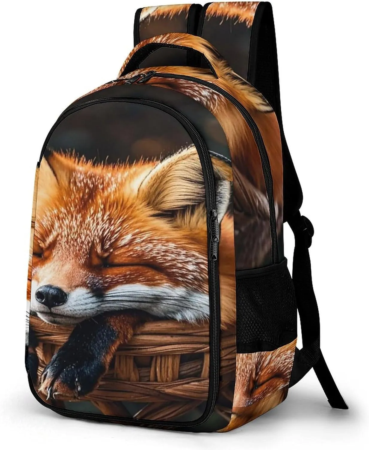 Funny Fox Creature Sleeping Travel Backpack Adjustable Computer Bag Casual Travel Daypack Satchel Backpack Unisex