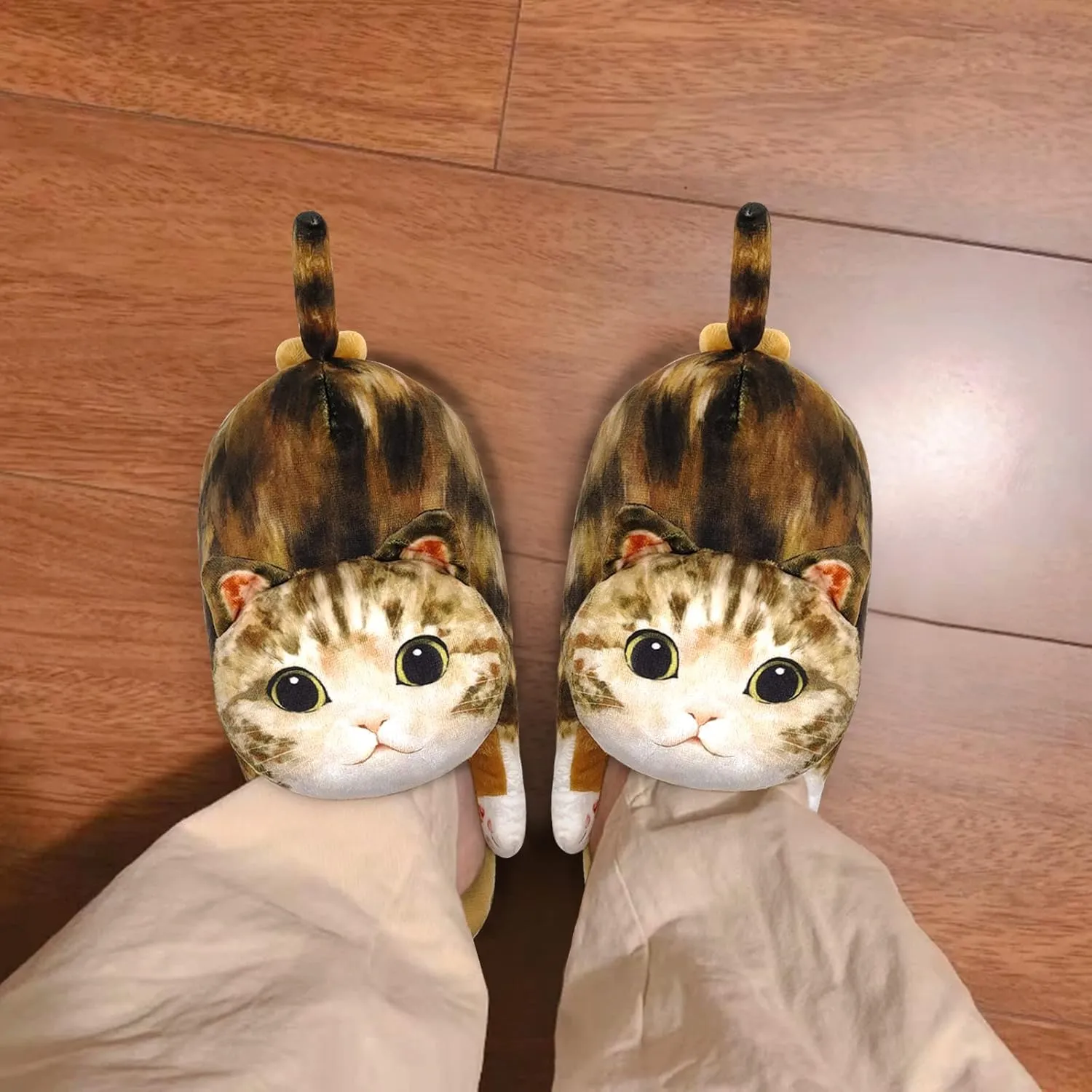 Funny Fuzzy Cat Slippers for Women - Fluffy House Shoes, Cute Animal Slippers for Indoor & Outdoor, Soft Non-Slip, Cat Gifts for Lovers, Christmas Gifts for Girls/Mom/Men
