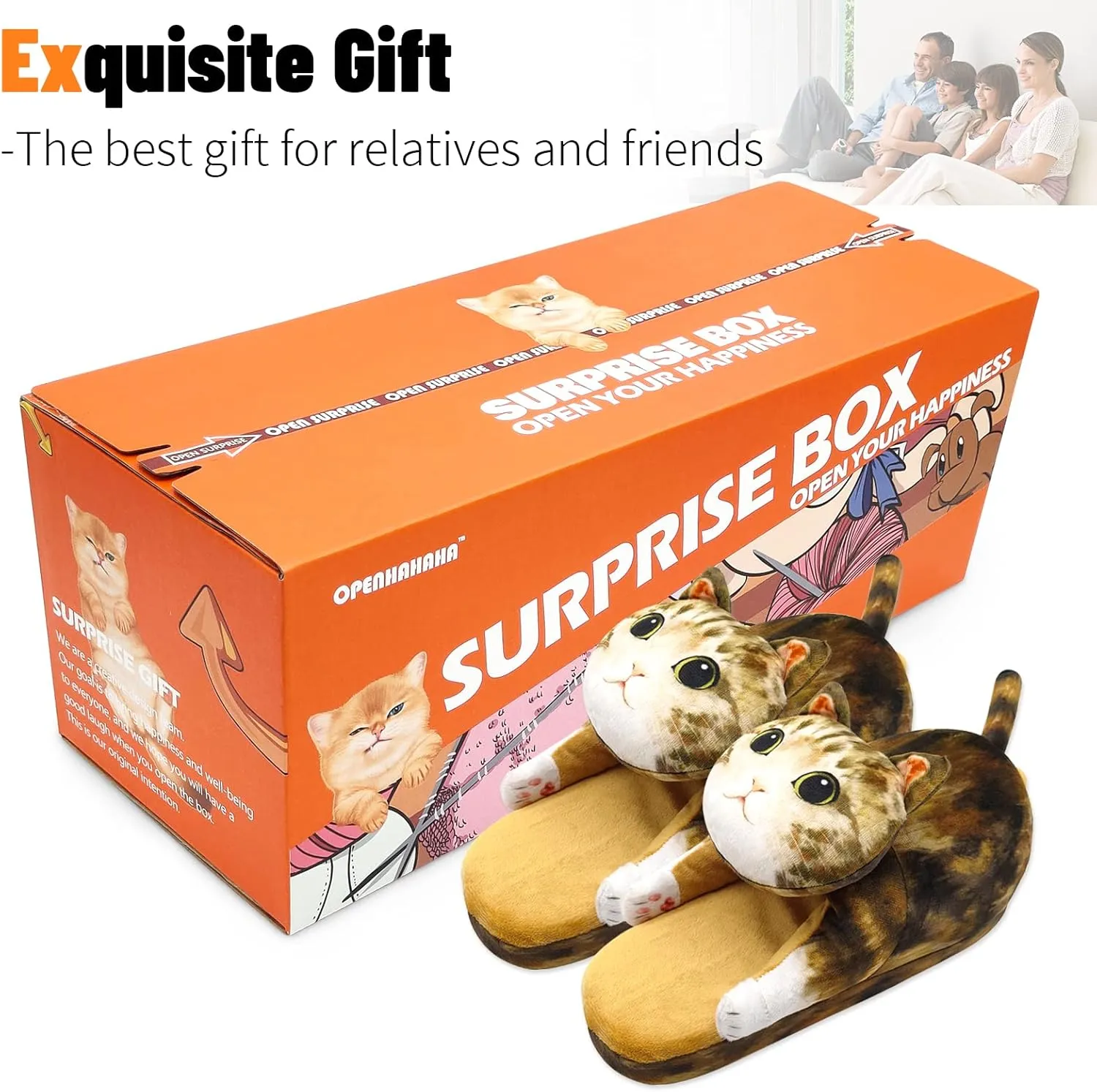 Funny Fuzzy Cat Slippers for Women - Fluffy House Shoes, Cute Animal Slippers for Indoor & Outdoor, Soft Non-Slip, Cat Gifts for Lovers, Christmas Gifts for Girls/Mom/Men