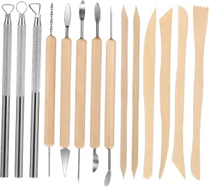 Gadpiparty Pottery Sculpture Tools Kit Professional Wooden Metal for Carving Jewelry Making Sculpting Includes Metal Tools in Zippered Bag for