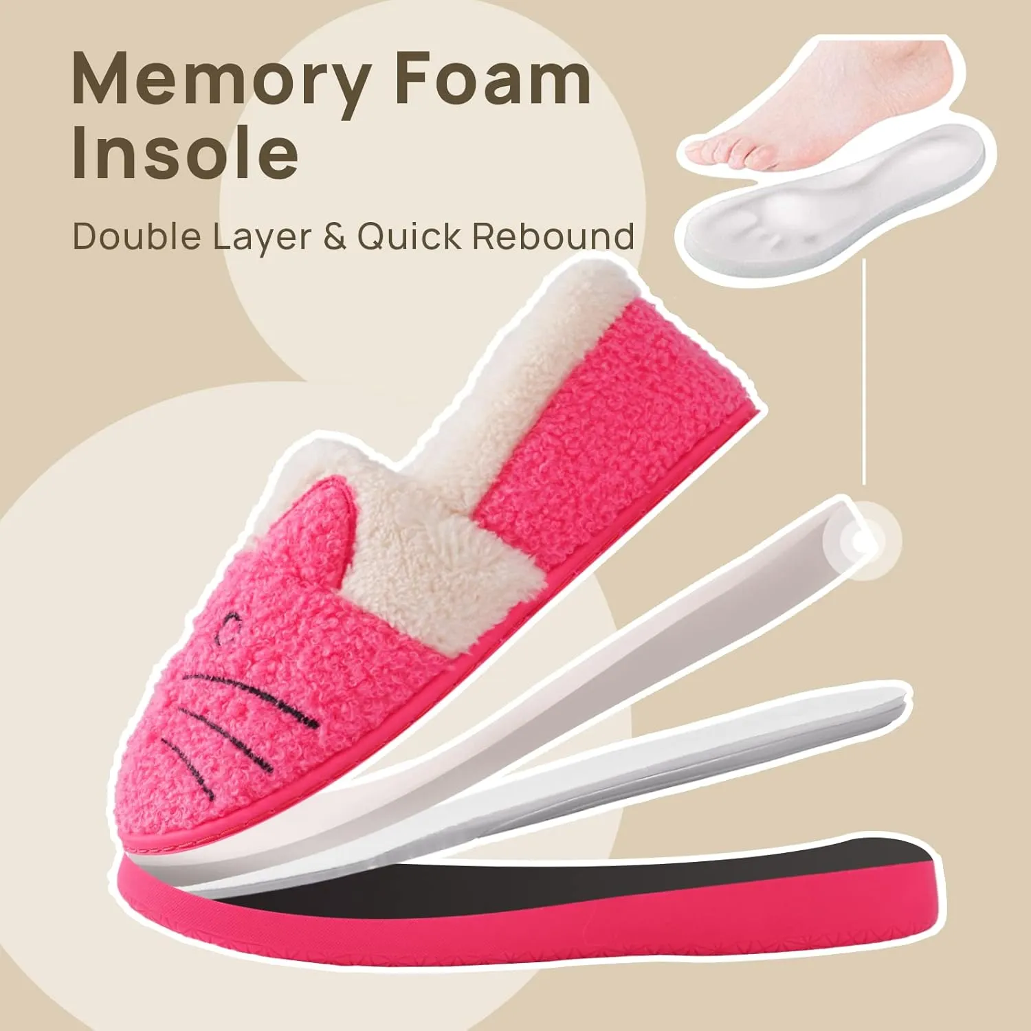 GaraTia Women/Kids Family Cute Cat Warm House Slippers Booties
