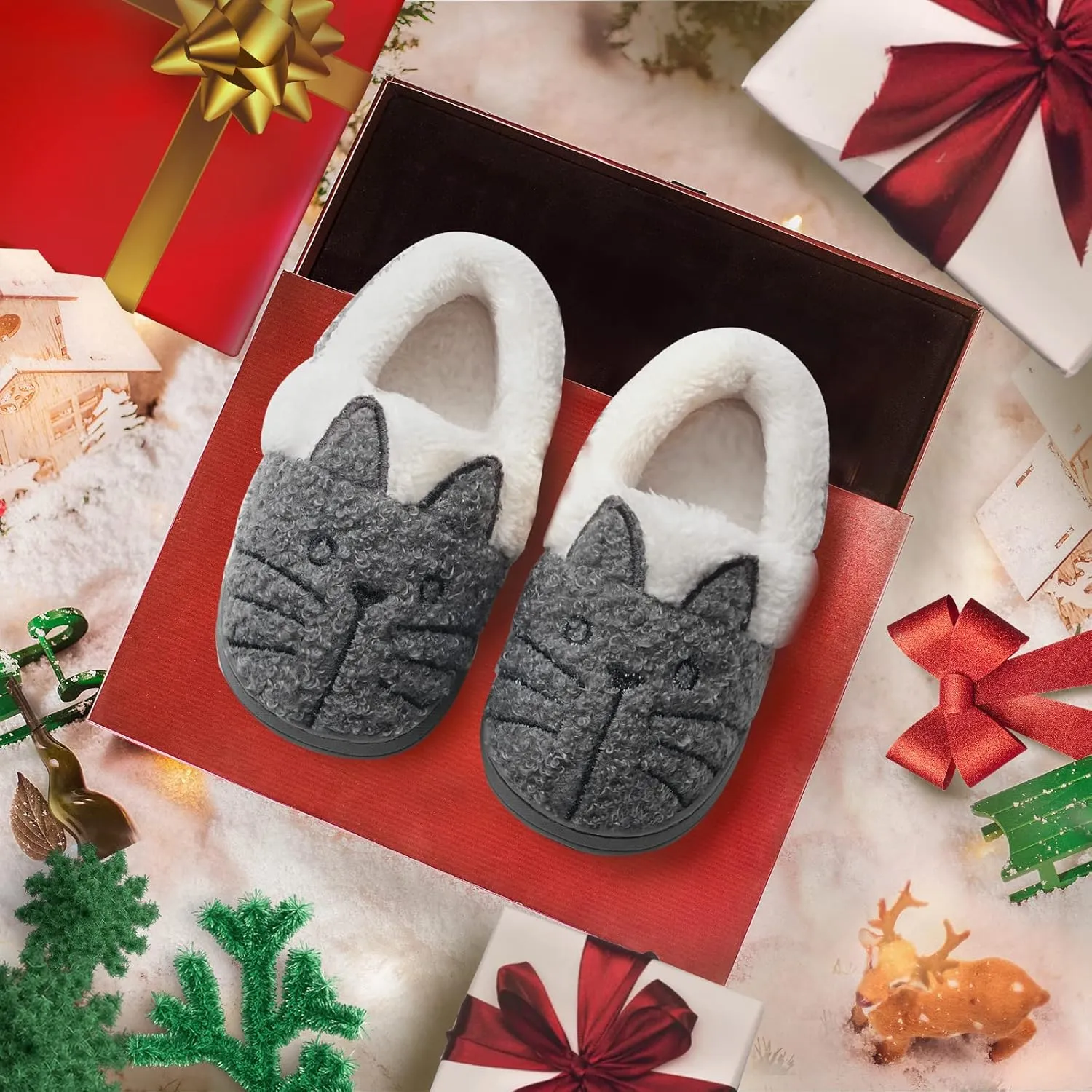 GaraTia Women/Kids Family Cute Cat Warm House Slippers Booties