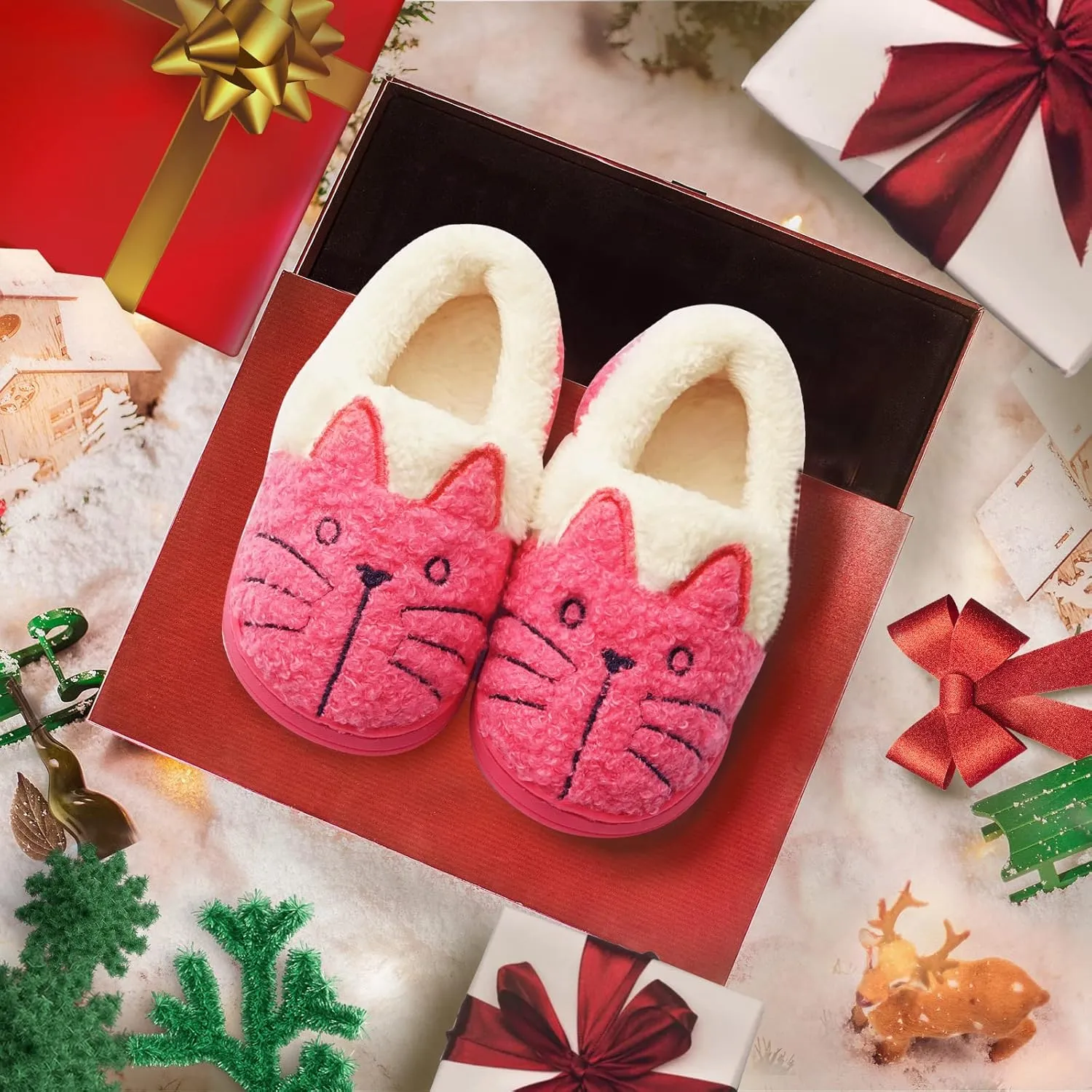 GaraTia Women/Kids Family Cute Cat Warm House Slippers Booties
