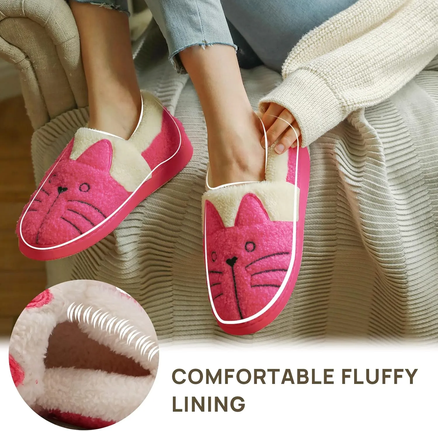 GaraTia Women/Kids Family Cute Cat Warm House Slippers Booties