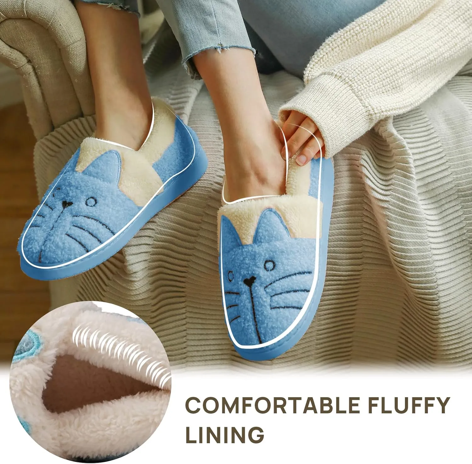 GaraTia Women/Kids Family Cute Cat Warm House Slippers Booties