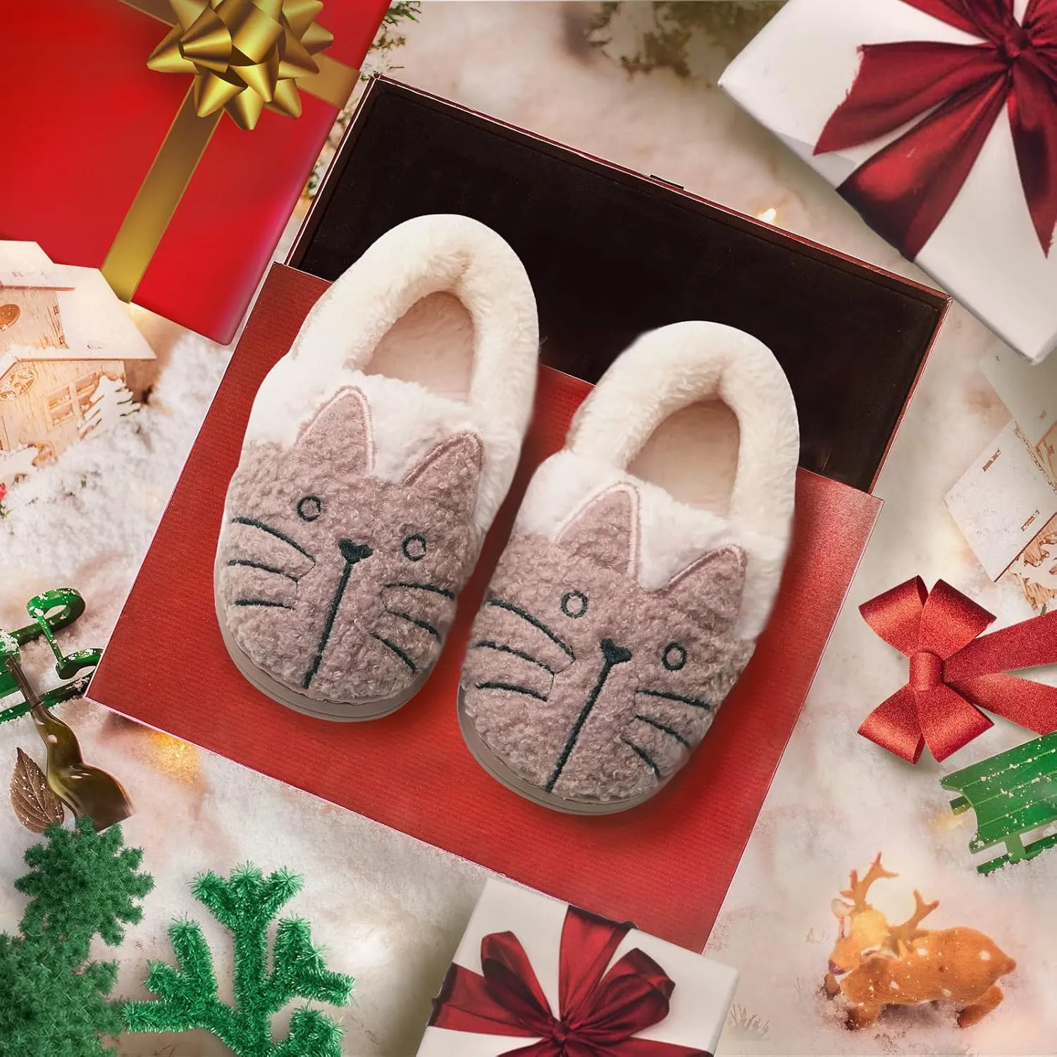 GaraTia Women/Kids Family Cute Cat Warm House Slippers Booties