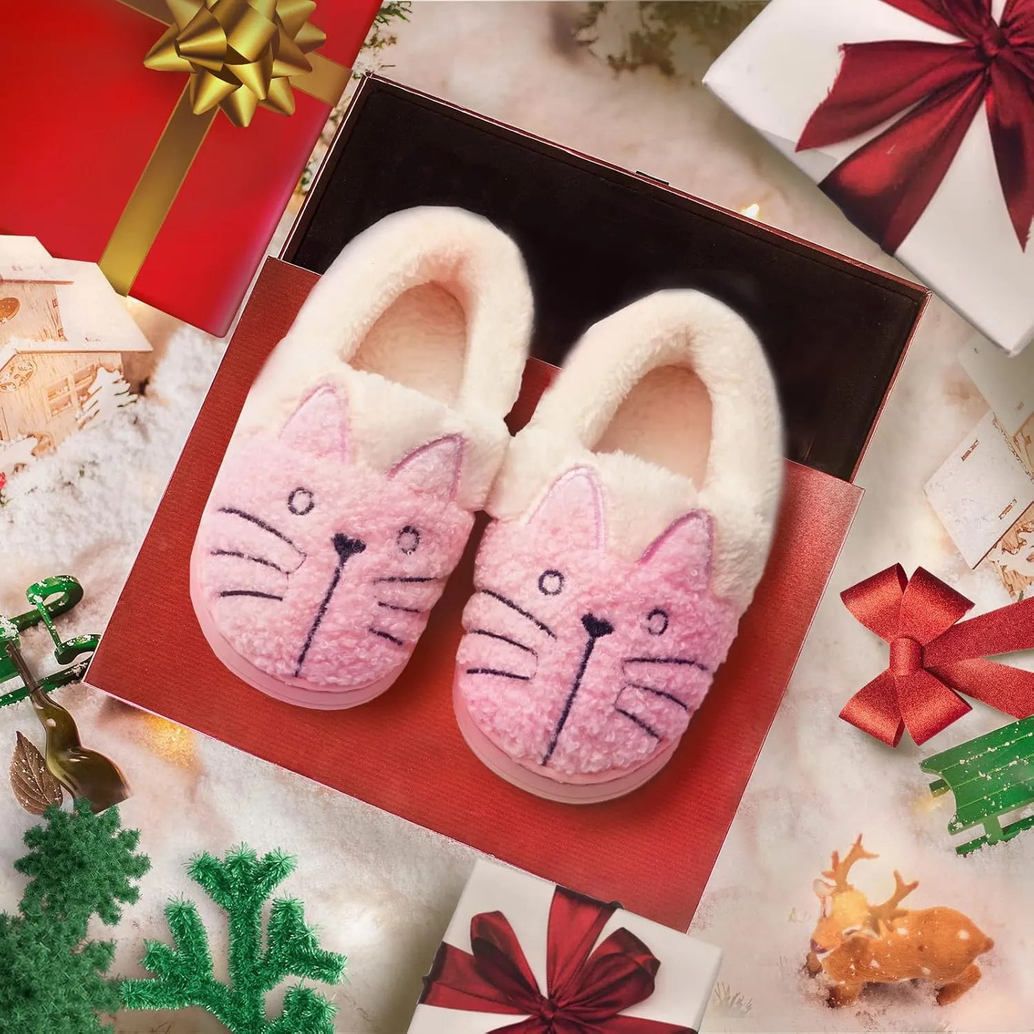 GaraTia Women/Kids Family Cute Cat Warm House Slippers Booties