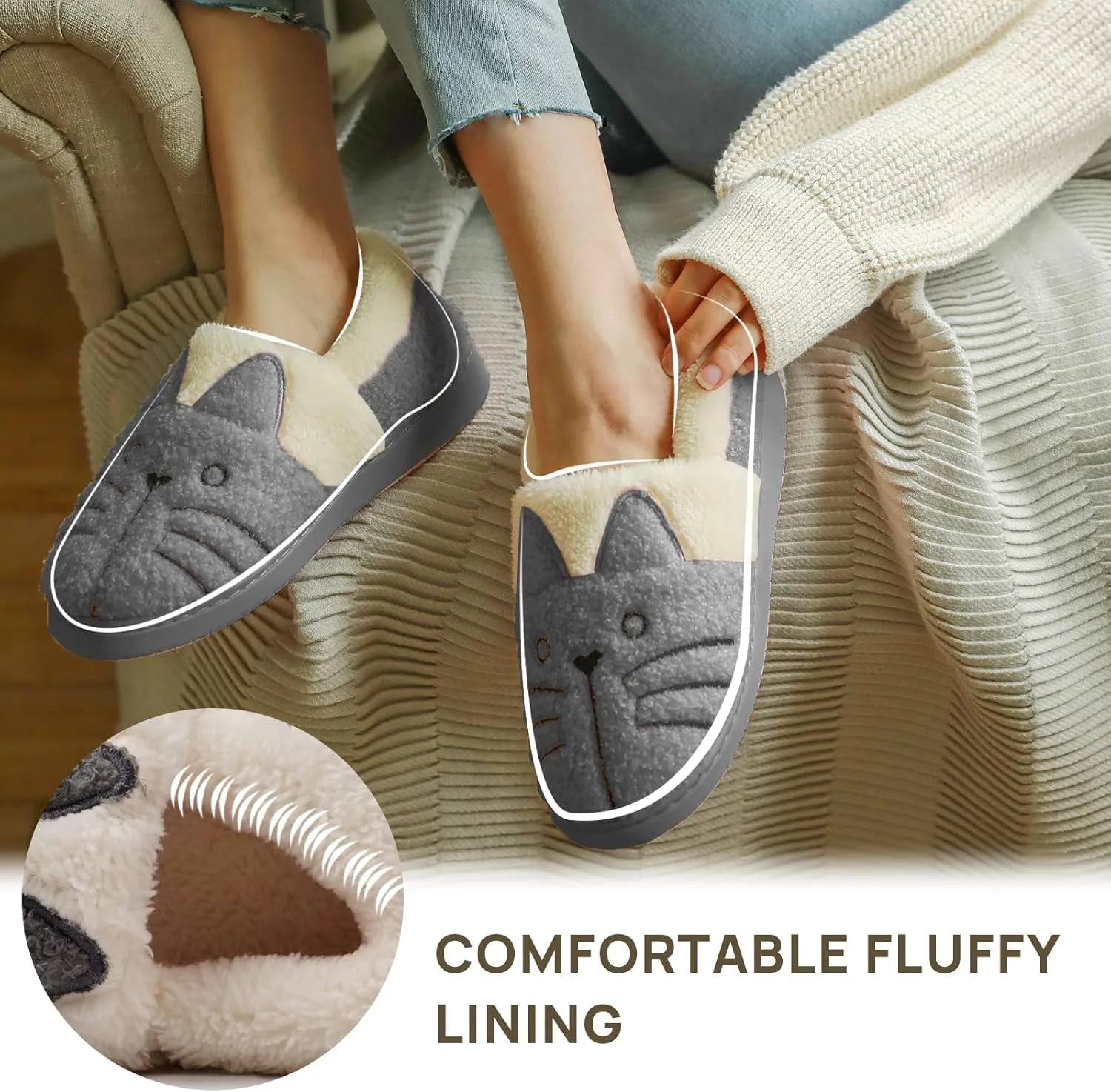 GaraTia Women/Kids Family Cute Cat Warm House Slippers Booties