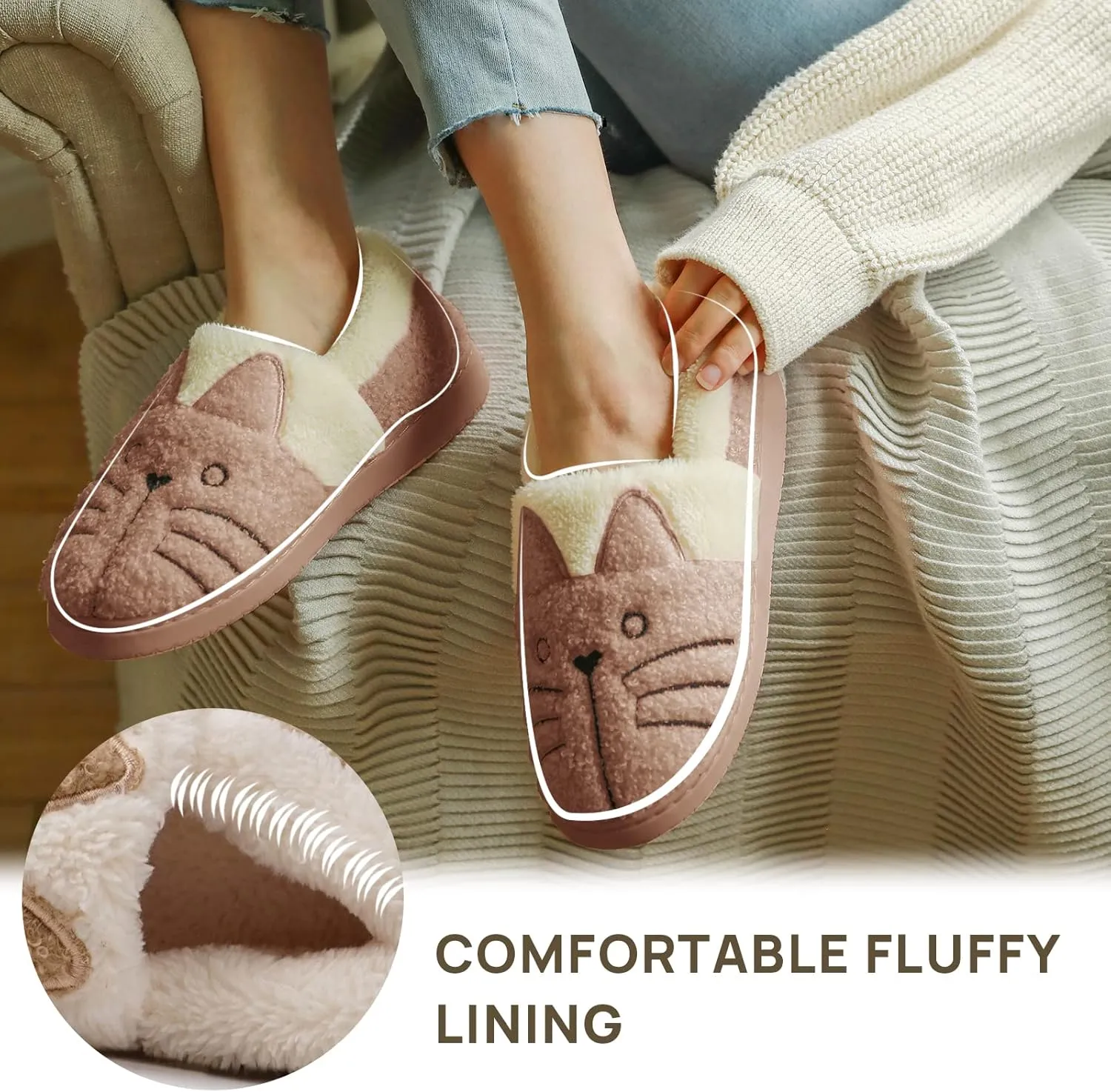 GaraTia Women/Kids Family Cute Cat Warm House Slippers Booties