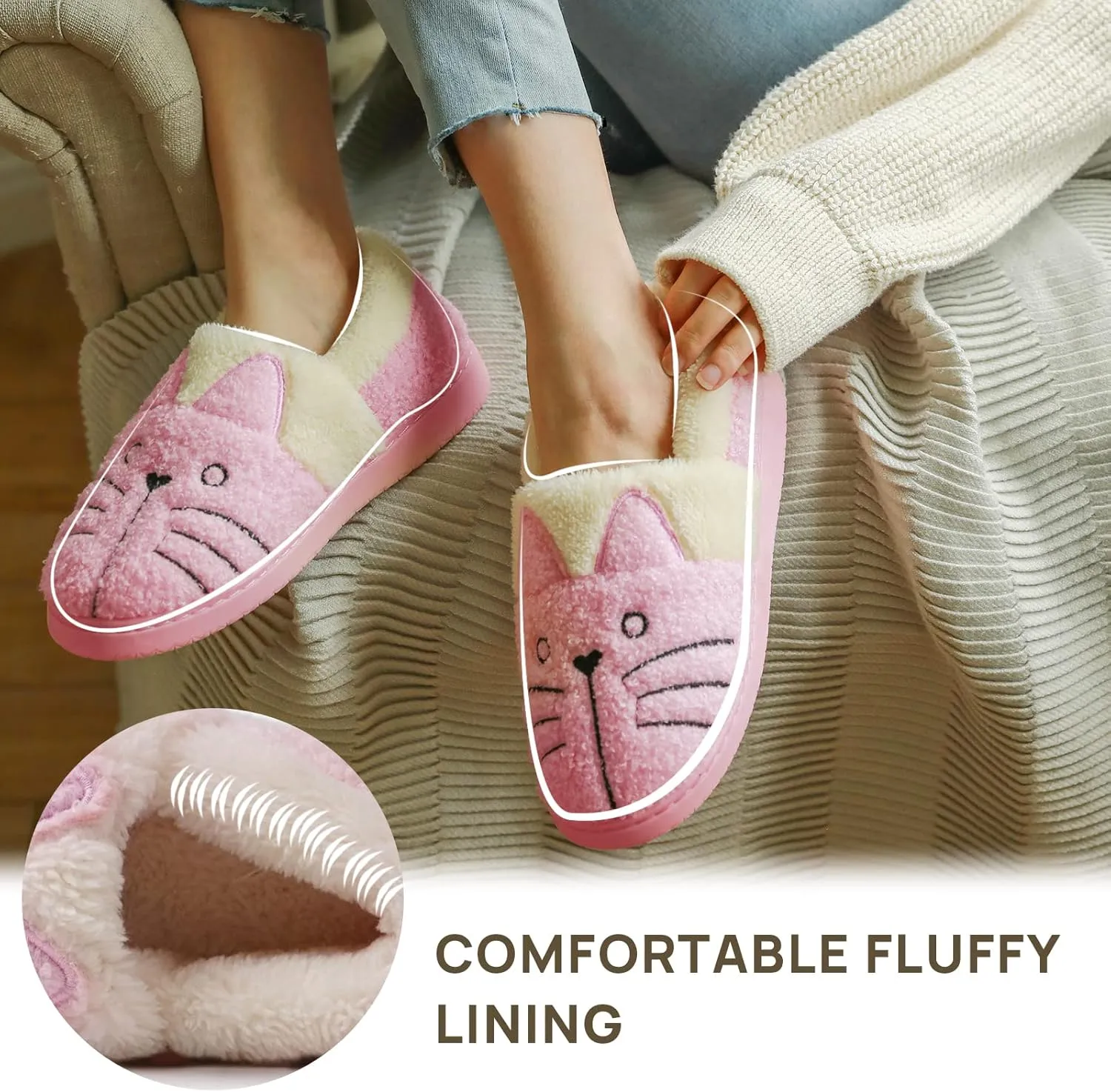 GaraTia Women/Kids Family Cute Cat Warm House Slippers Booties
