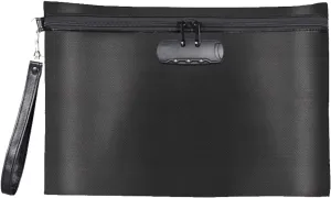 GEEDUD Fireproof Document Bag with Lock, Fireproof Waterproof Money Bag Safe Storage Pouch for A4 Documents, File,Cash and Valuables (Black)