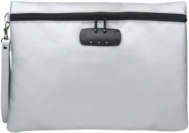 GEEDUD Fireproof Document Bag with Lock, Fireproof Waterproof Money Bag Safe Storage Pouch for A4 Documents, File,Cash and Valuables (Grey)