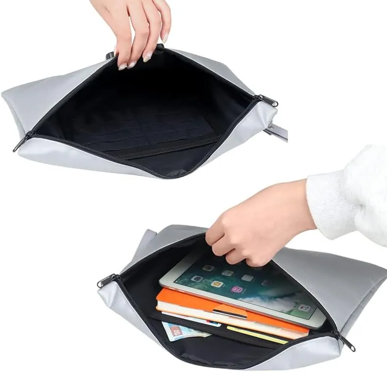 GEEDUD Fireproof Document Bag with Lock, Fireproof Waterproof Money Bag Safe Storage Pouch for A4 Documents, File,Cash and Valuables (Grey)