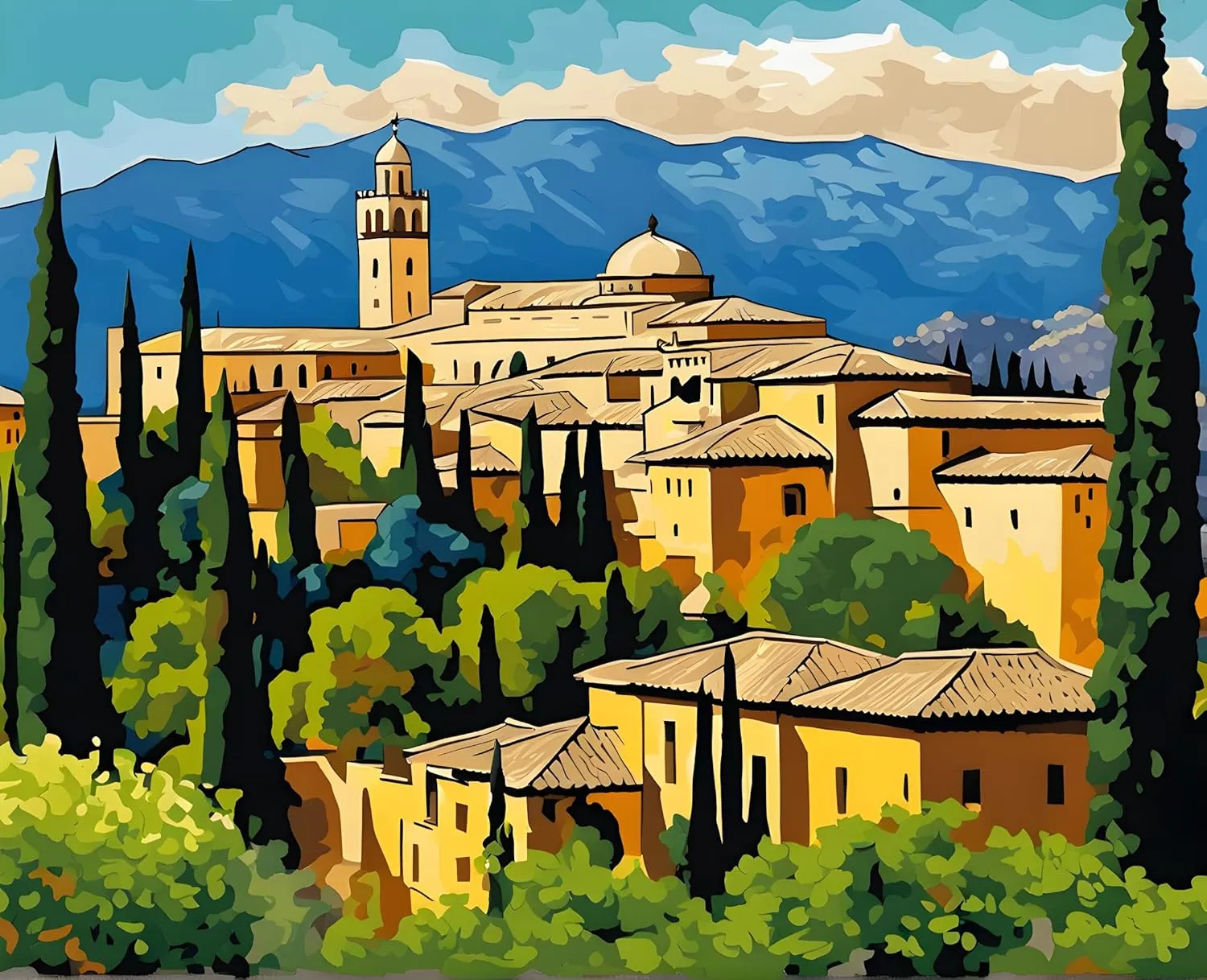 Generic Castles OD - Alhambra, Generalife and Albayzín of Grenada, Spain (60) - Van-Go Paint-by-Number Kit 40x50cm w/o Frame