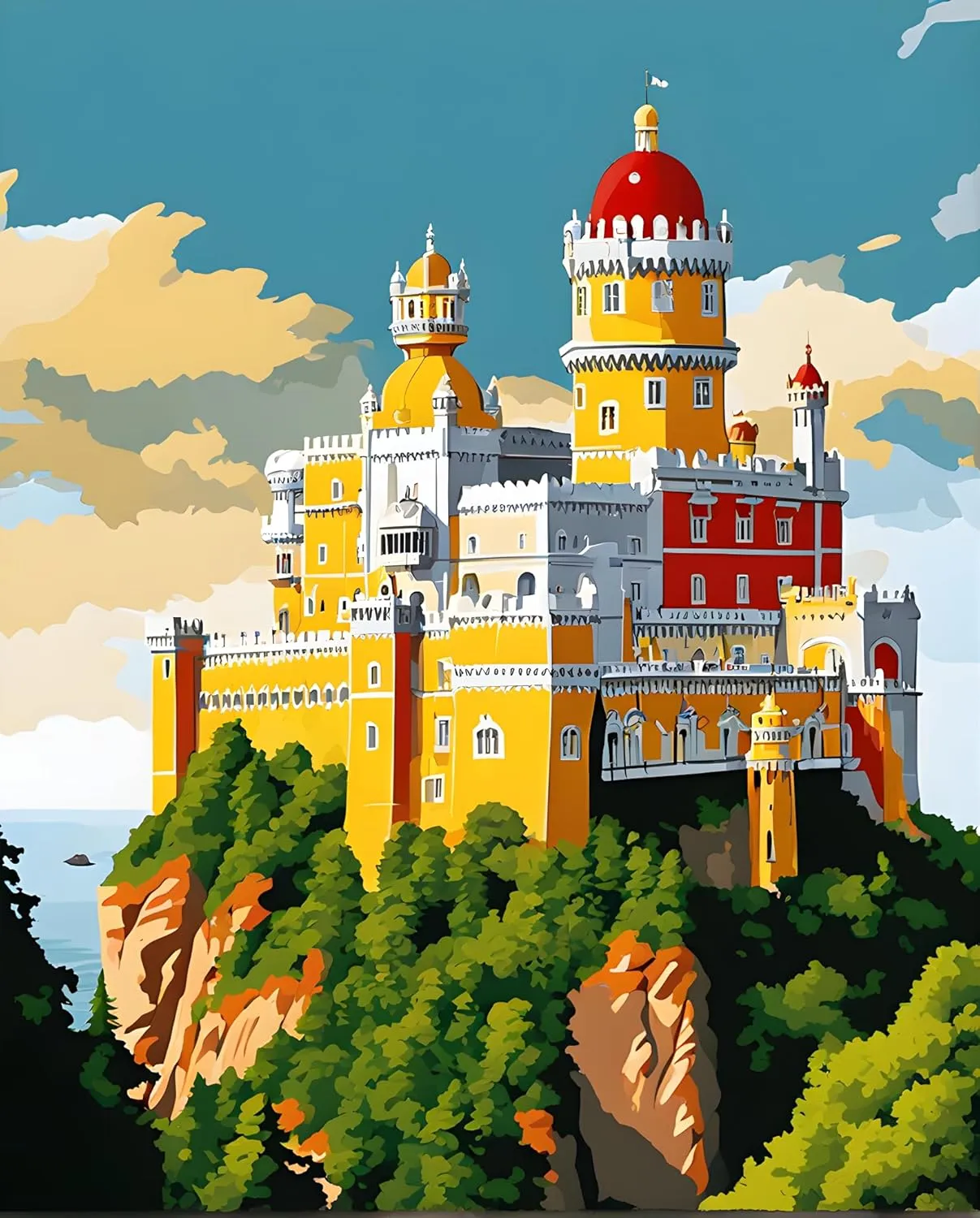 Generic Castles OD - Pena Palace, Portugal (12) - Van-Go Paint-by-Number Kit 40x50cm with Frame
