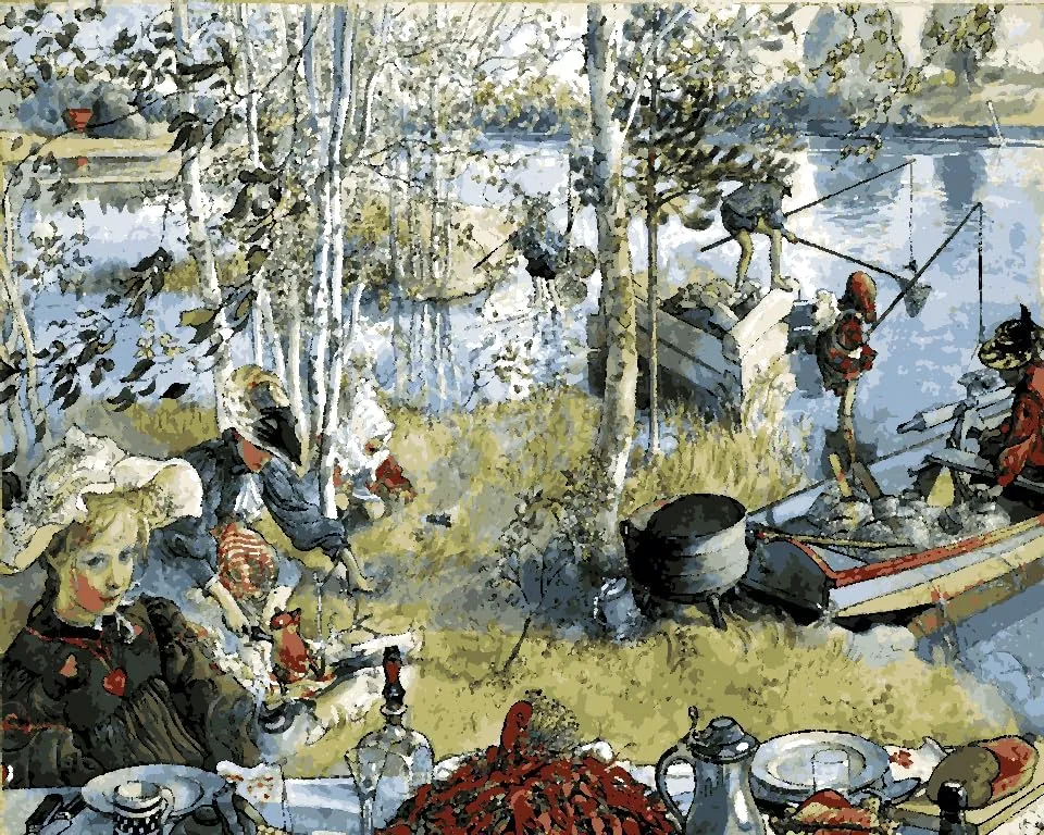 Generic Crayfishing by Carl Larsson PD (13) - Van-Go Paint-by-Number Kit 60x75cm no Frame