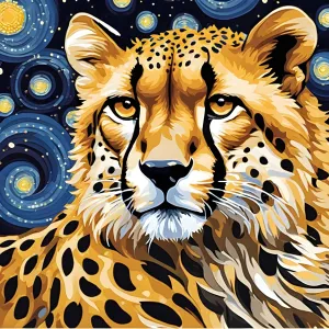 Generic Grumpy Cheetah Starry Night PD (7) - Van-Go Paint-by-Number Kit 50x50cm no Frame