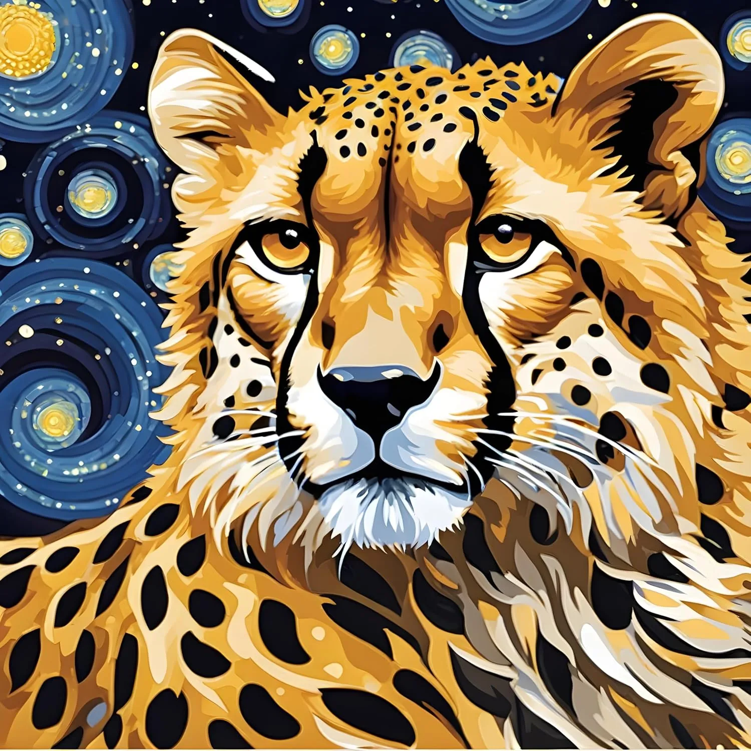Generic Grumpy Cheetah Starry Night PD (7) - Van-Go Paint-by-Number Kit 50x50cm no Frame