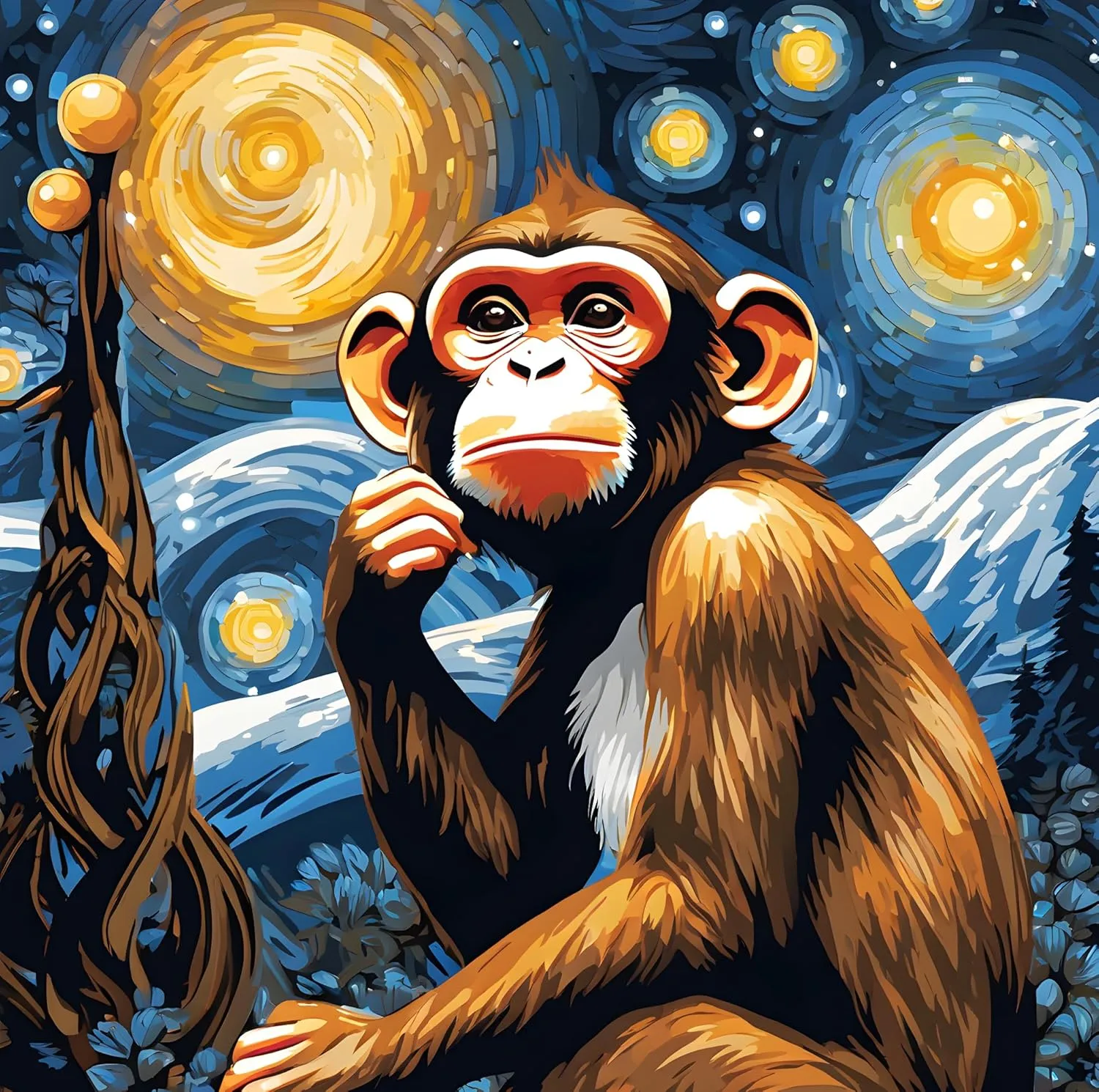 Generic Grumpy Monkey Starry Night PD (7) - Van-Go Paint-by-Number Kit 50x50cm no Frame