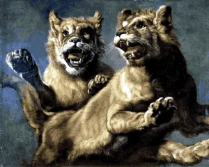 Generic Lions Collection PD (9) - Two Young Jumping Lions by Frans Snyders - Van-Go Paint-by-Number Kit 60x75cm DIY Frame