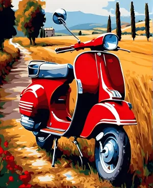 Generic Red Red Italian Scooter in Tuscany Landscape (2) - Van-Go Paint-by-Number Kit 40x50cm w/o Frame