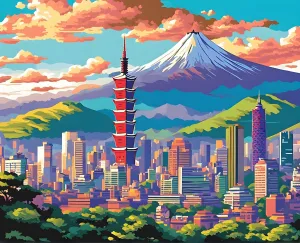 Generic Taipei at Sunrise, Taiwan (1) - Van-Go Paint-by-Number Kit 50X65cm with Frame