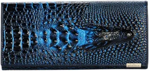 Genuine Leather Purse Wallet Crocodile Long Clutch Wallets Women Female Coin Purses Holders (Blue)