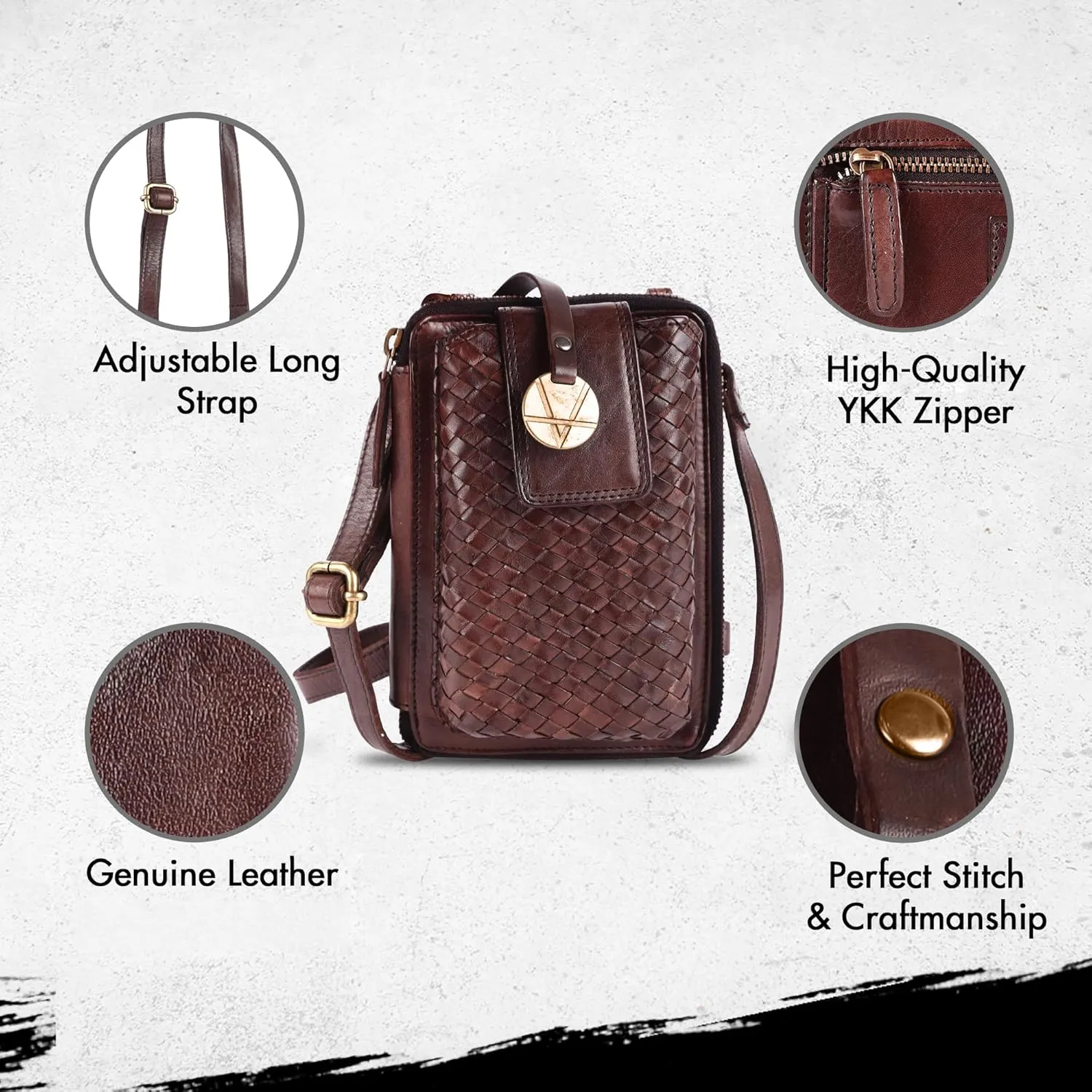 Genuine Leather Small Leather Crossbody Bags For Women Cell Phone Purse, Trendy Casual Detachable Strap