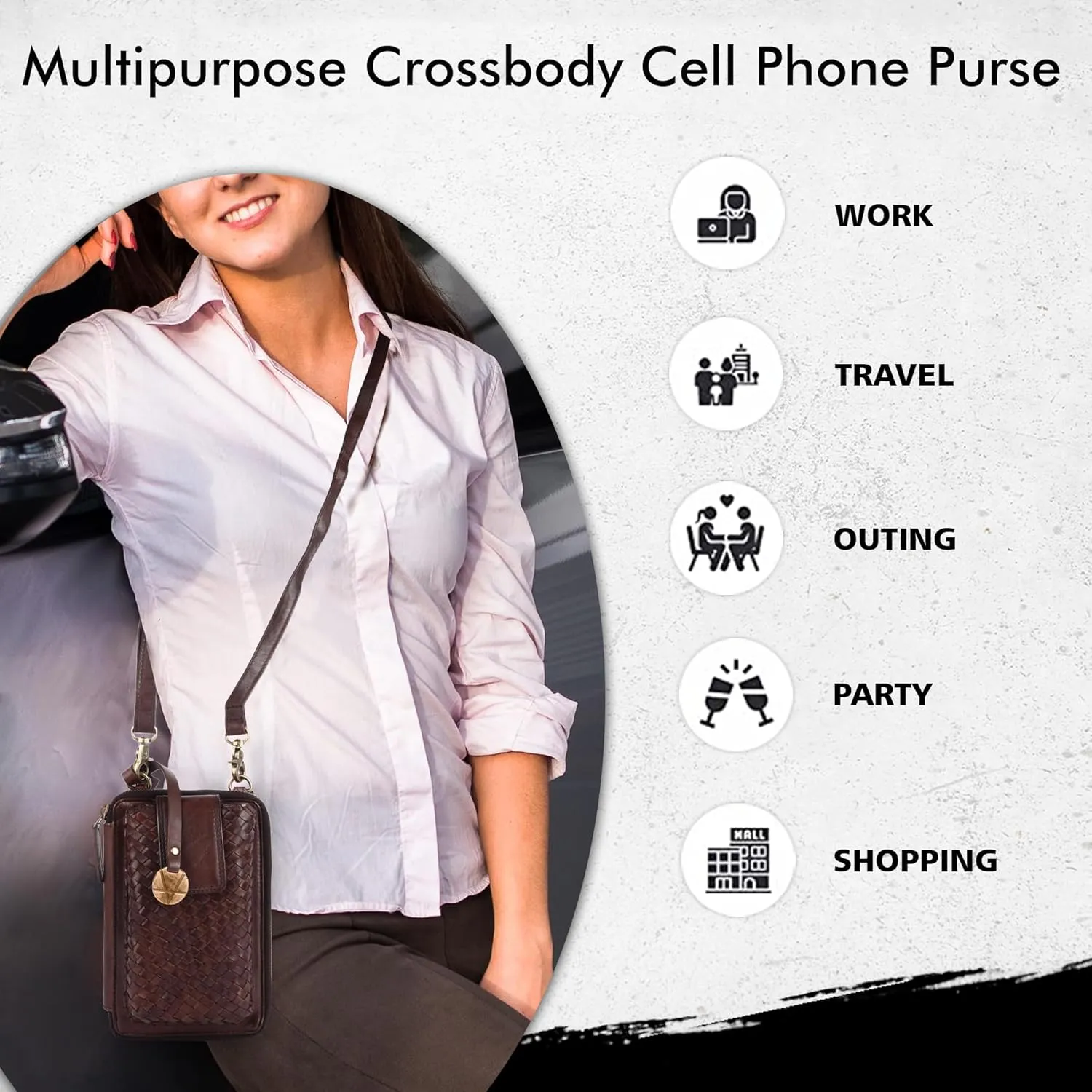 Genuine Leather Small Leather Crossbody Bags For Women Cell Phone Purse, Trendy Casual Detachable Strap