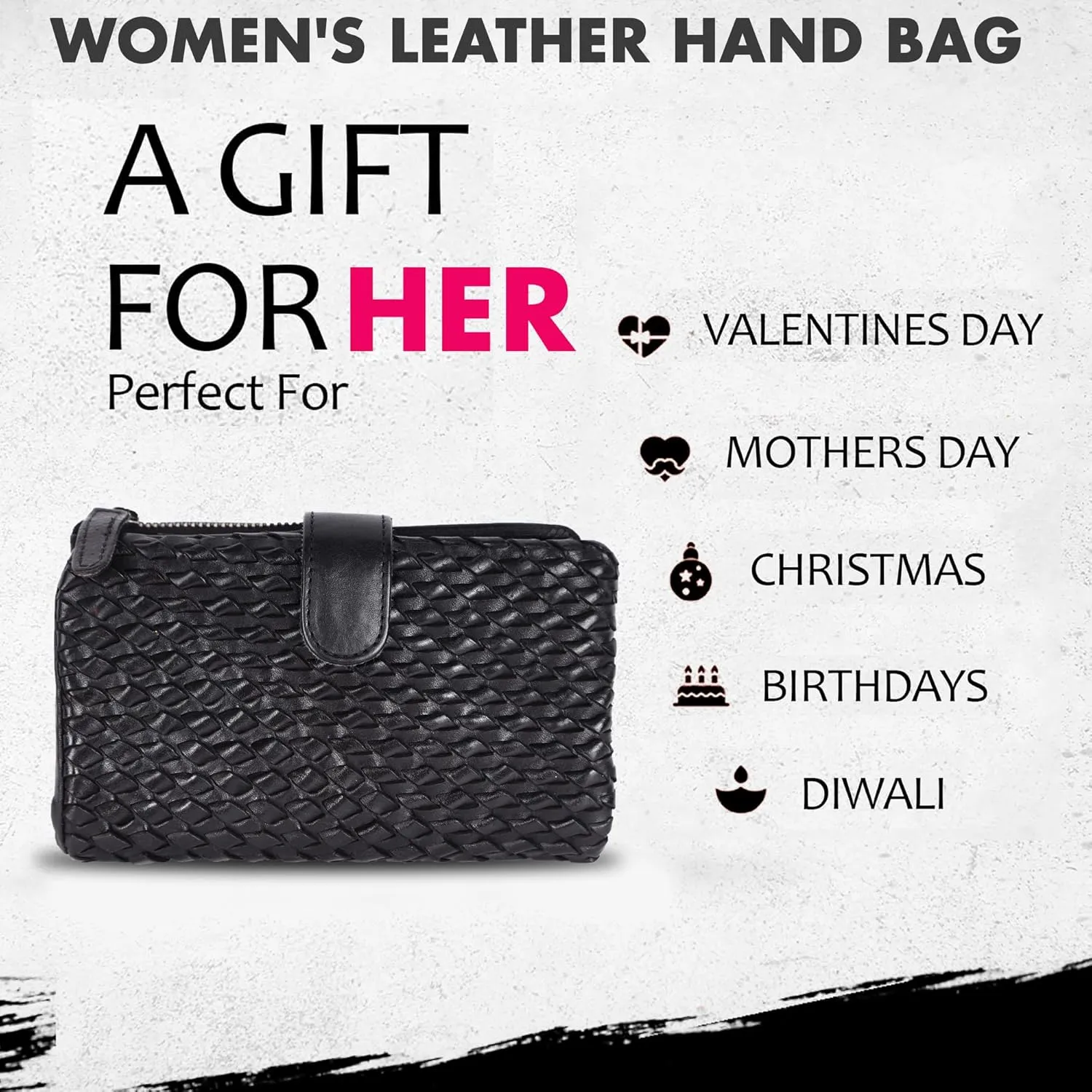 Genuine Leather Wallets for Women, Small Wallet for Ladies Zipper Coin Purse Credit Card Holder with Strap (VL-163-BLACK)