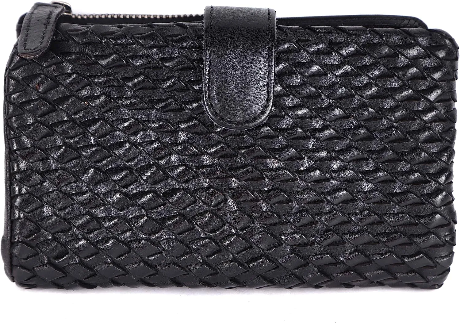 Genuine Leather Wallets for Women, Small Wallet for Ladies Zipper Coin Purse Credit Card Holder with Strap (VL-163-BLACK)