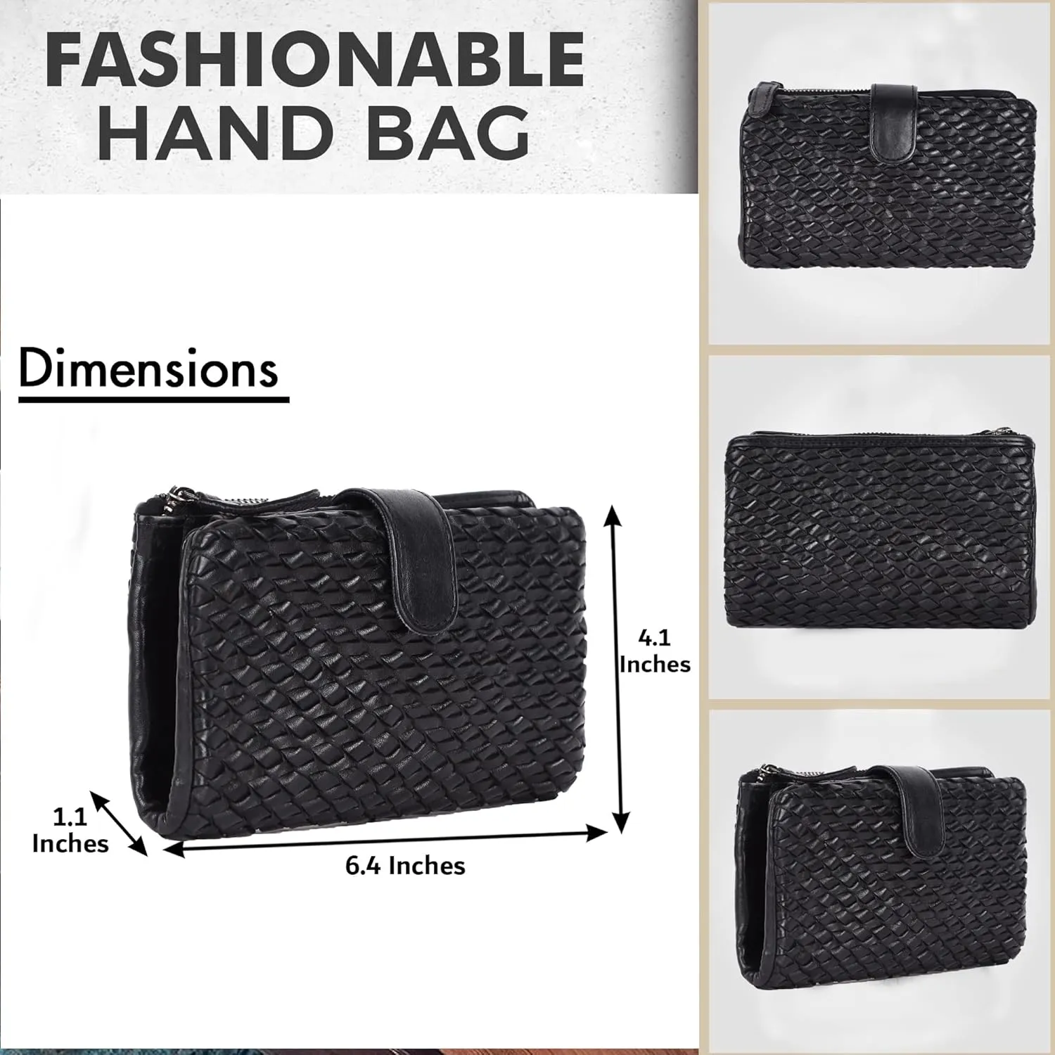 Genuine Leather Wallets for Women, Small Wallet for Ladies Zipper Coin Purse Credit Card Holder with Strap (VL-163-BLACK)