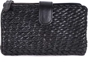 Genuine Leather Wallets for Women, Small Wallet for Ladies Zipper Coin Purse Credit Card Holder with Strap (VL-163-BLACK)