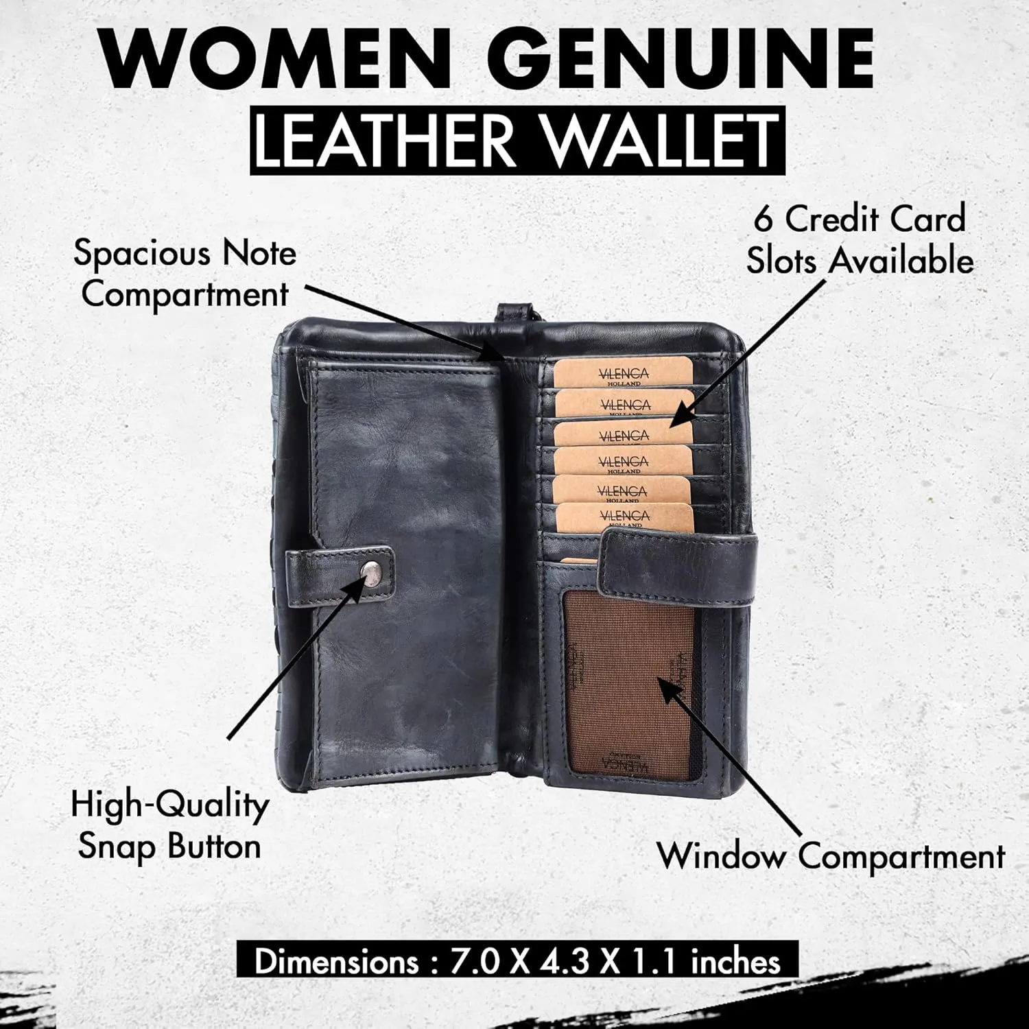 Genuine Leather Wallets for Women, Small Wallet for Women Zipper Coin Purse Credit Card Holder with Strap (VL-158-GREY)