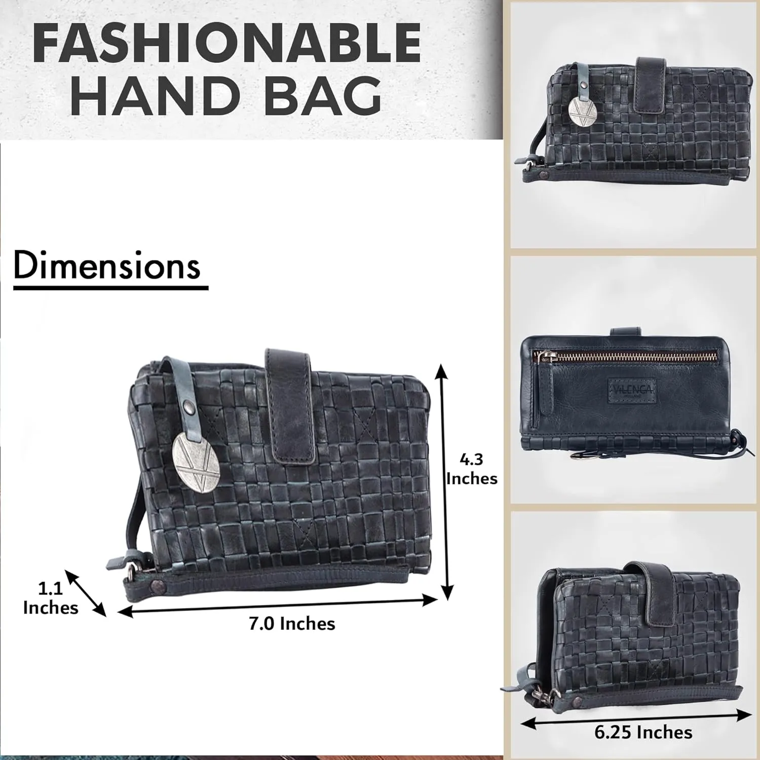 Genuine Leather Wallets for Women, Small Wallet for Women Zipper Coin Purse Credit Card Holder with Strap (VL-158-GREY)