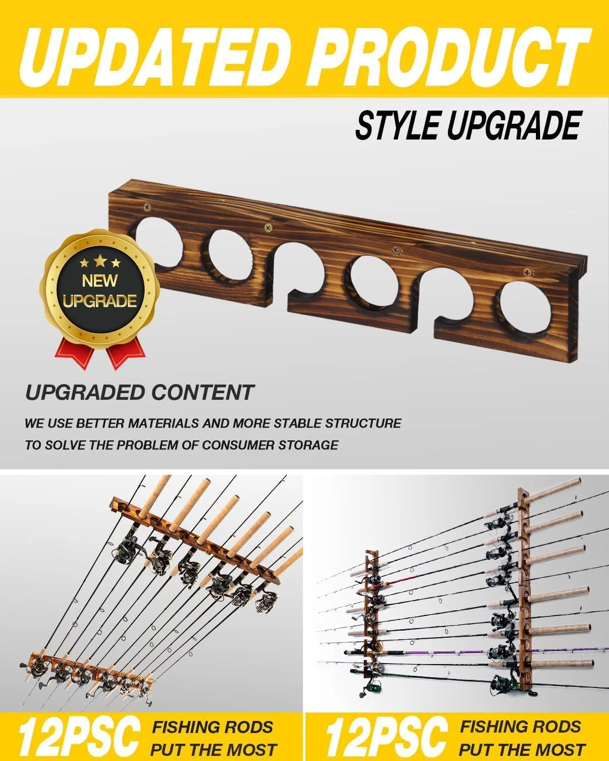 Ghosthorn Holds Up to 12 Rods Fishing Pole Racks Wall or Ceiling Mounted Holders for Garage Storage Organizer Gear Equipment Gifts