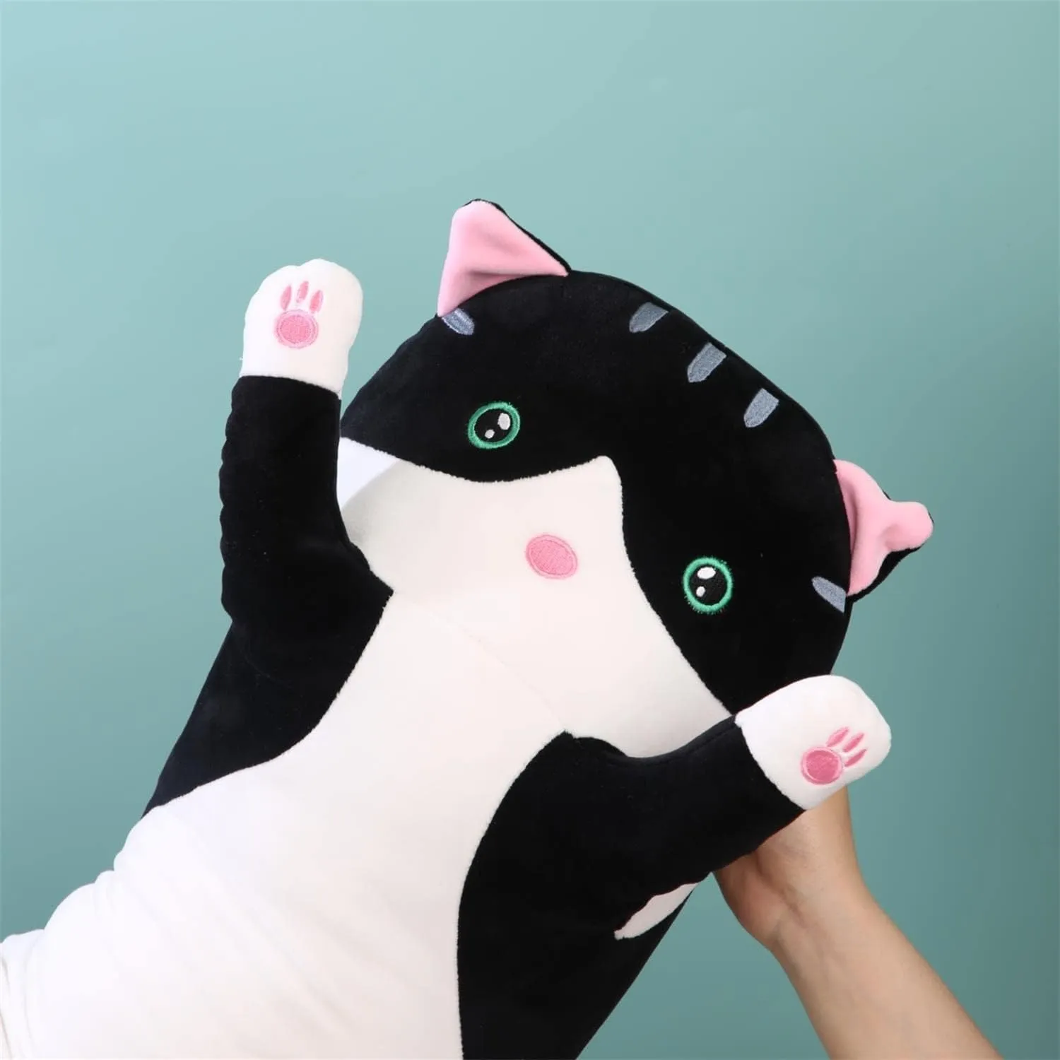 Giant Cat Pillow Plush Cartoon Kitty Sleeping Hugging Pillow, Cuddly Soft Long Kitten Body Pillow Doll Cat Cushion Toy for Kids Girlfriend (Black, 90cm/35.4inch)