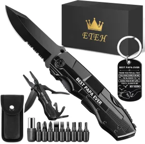 Gifts for Papa from Daughter Son Grandkids,Fathers Day Birthday Christmas Papa Gifts,Multitool Knife "BEST PAPA EVER",Multi tool for Climbing,Camping,Cycling,Hiking