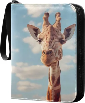 Giraffe's Card Binder 4 Pocket Collectible Trading Card Albums with 50 Sleeves Double Side PU Waterproof 3 Ring for Sports & Game Cards