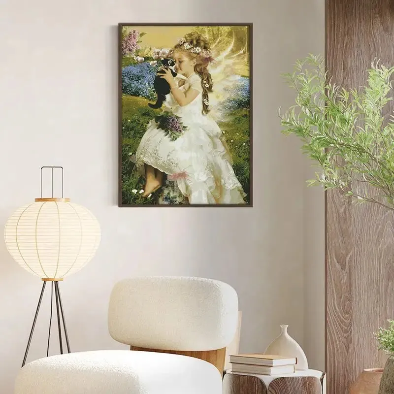 Girl Holding Cat Character Pattern Cross Stitch Kits