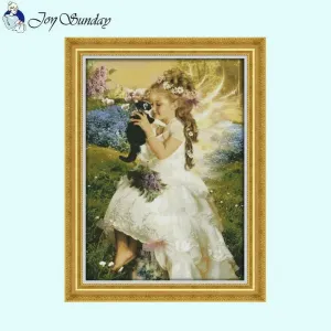 Girl Holding Cat Character Pattern Cross Stitch Kits