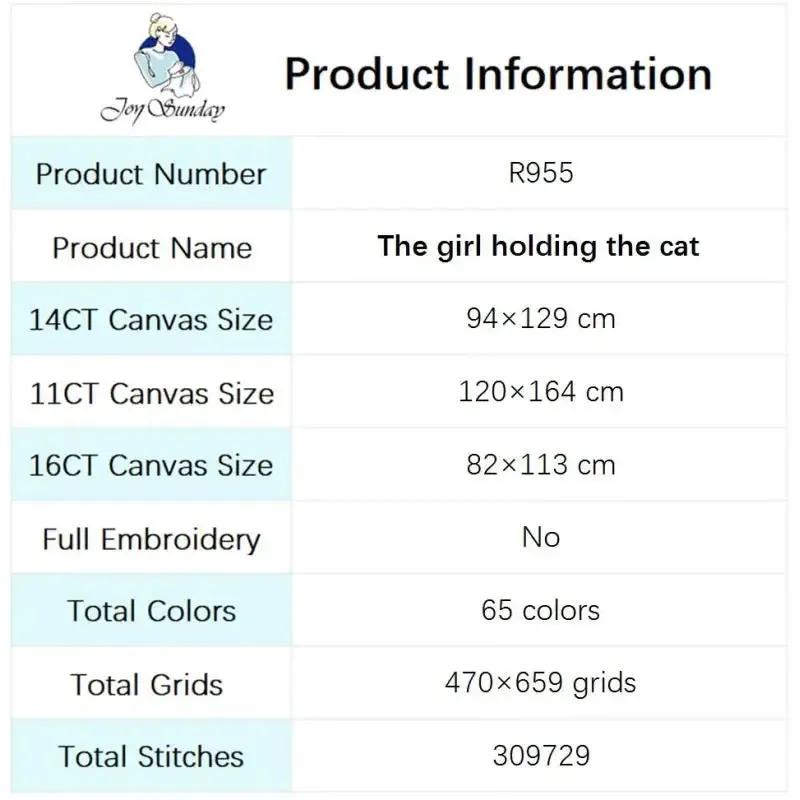 Girl Holding Cat Character Pattern Cross Stitch Kits