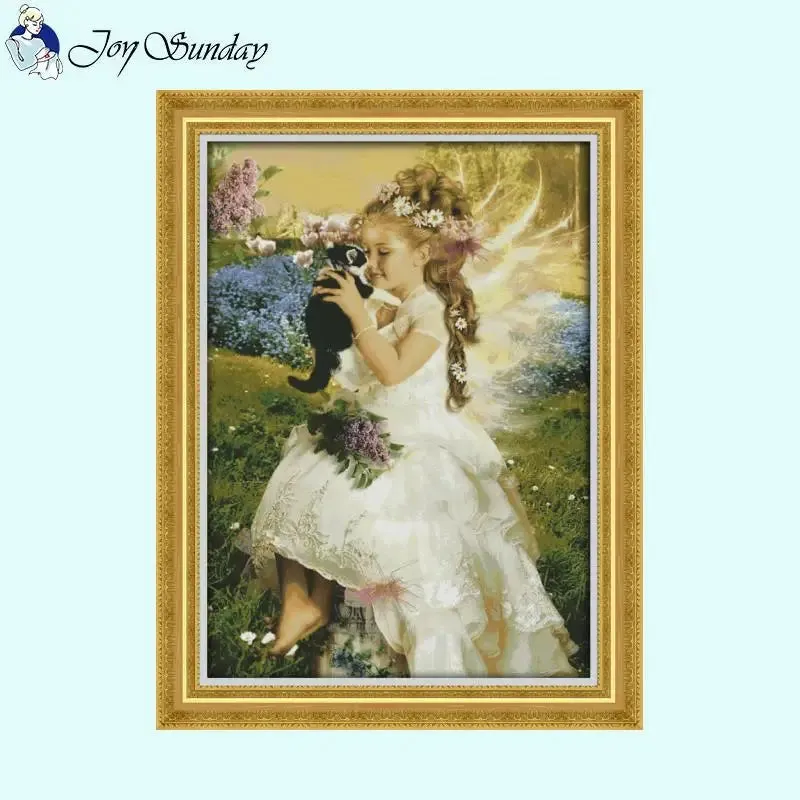 Girl Holding Cat Character Pattern Cross Stitch Kits