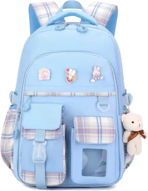 Girl School Backpacks Kids Bookbags Elementary Primary High School Cute 18inch Teen Students Book Bag (Blue)