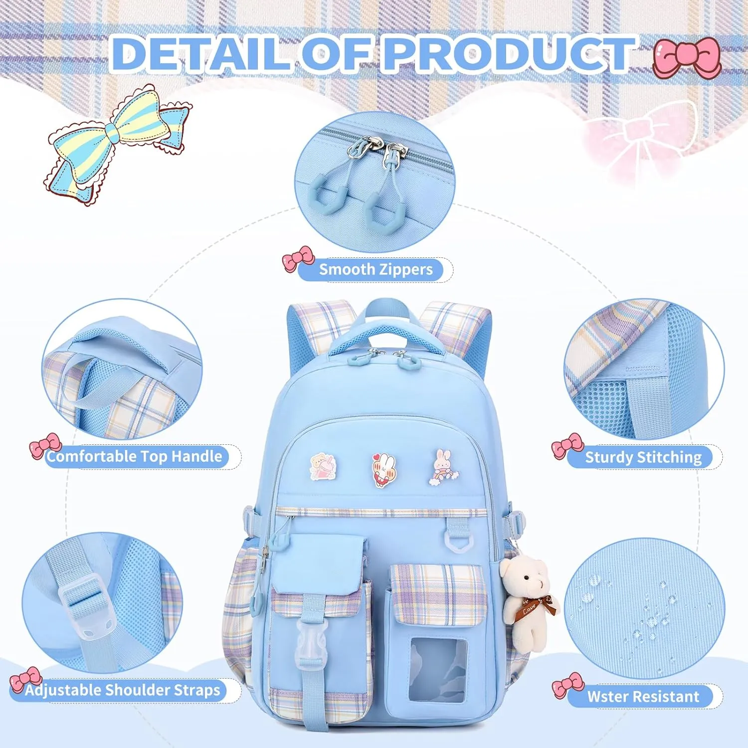 Girl School Backpacks Kids Bookbags Elementary Primary High School Cute 18inch Teen Students Book Bag (Blue)